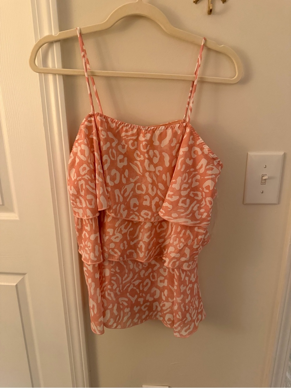 Pink lily peach leopard ruffle camisole tank top